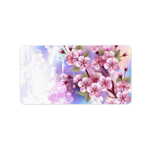 Rosa Sakura på målningsbakgrund Adressetikett