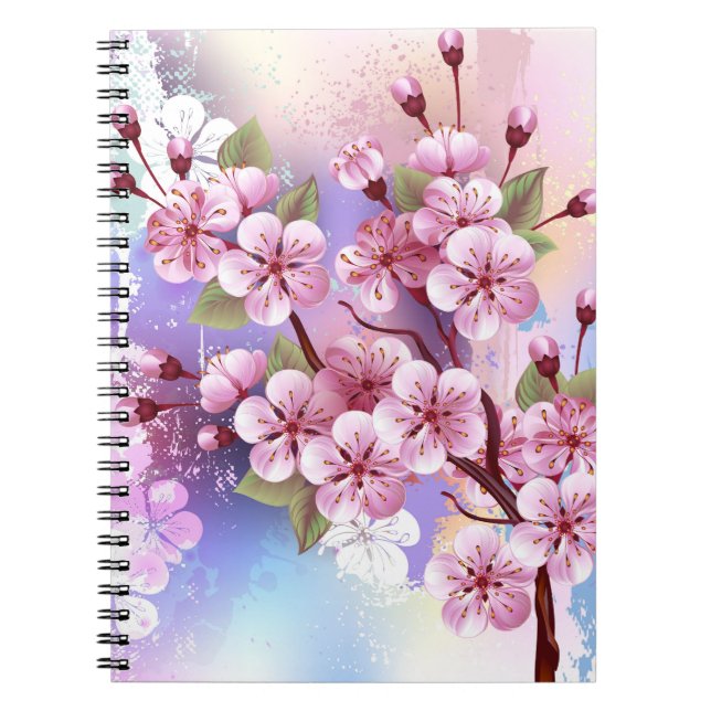 Rosa Sakura på målningsbakgrund Anteckningsbok (Framsidan)