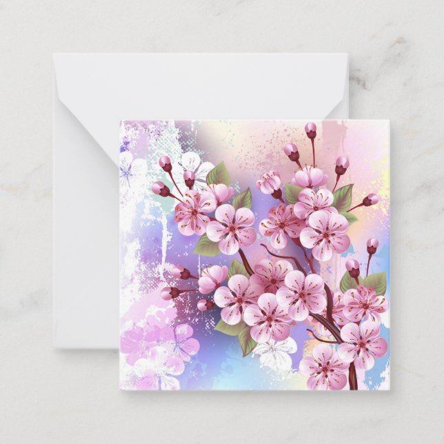 Rosa Sakura på målningsbakgrund Anteckningskort (Framsida)