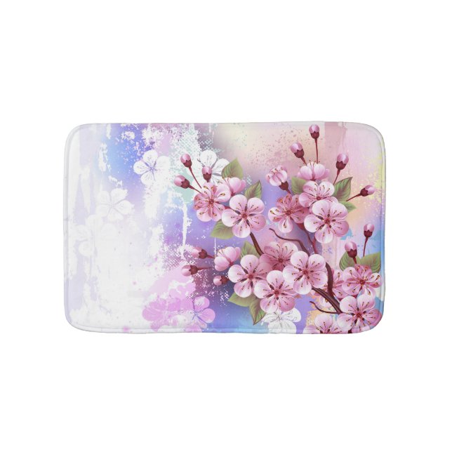 Rosa Sakura på målningsbakgrund Badrumsmatta (Framsidan)
