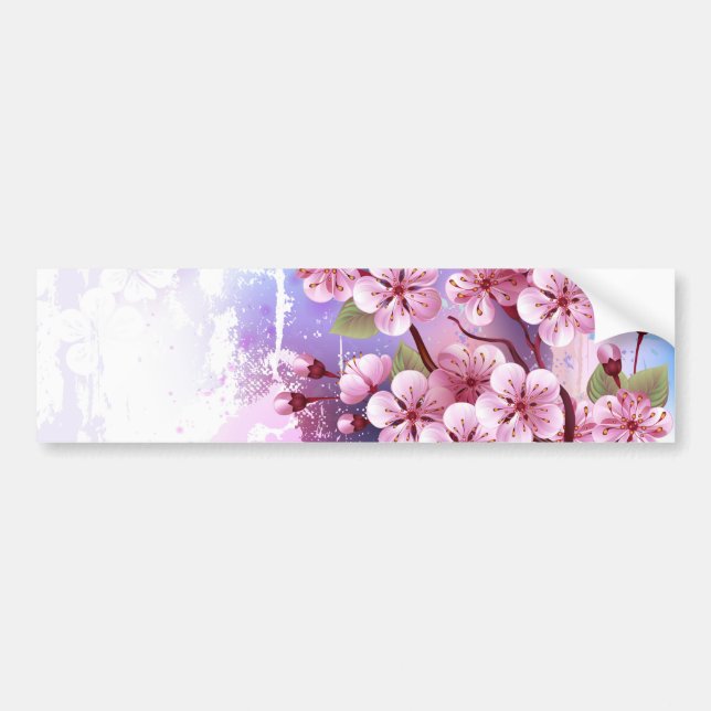 Rosa Sakura på målningsbakgrund Bildekal (Framsidan)