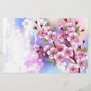 Rosa Sakura på målningsbakgrund Brevpapper