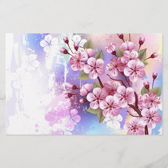 Rosa Sakura på målningsbakgrund Brevpapper (Framsida)