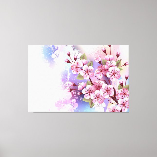 Rosa Sakura på målningsbakgrund Canvastryck (Framsida)