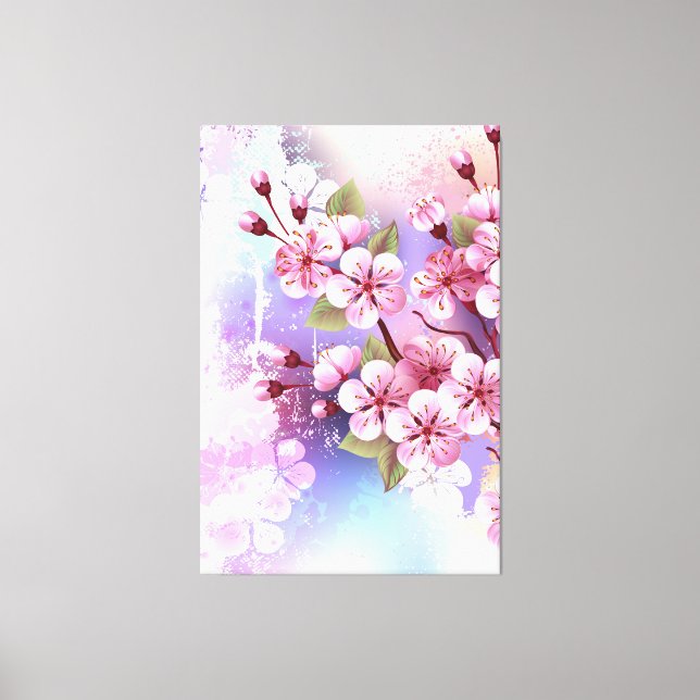 Rosa Sakura på målningsbakgrund Canvastryck (Framsida)