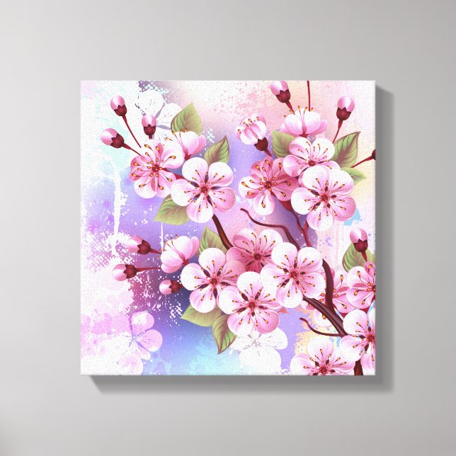 Rosa Sakura på målningsbakgrund Canvastryck (Framsida)