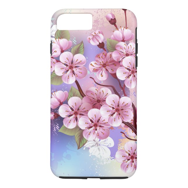 Rosa Sakura på målningsbakgrund Case-Mate iPhone Skal (Baksida)