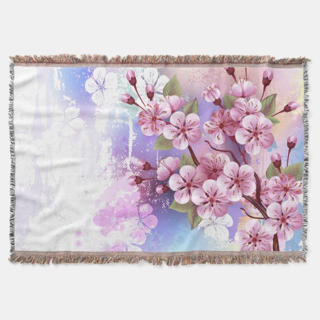 Rosa Sakura på målningsbakgrund Filt (Framsidan)