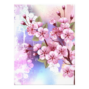 Rosa Sakura på målningsbakgrund Fototryck