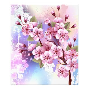 Rosa Sakura på målningsbakgrund Fototryck