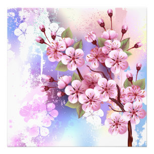 Rosa Sakura på målningsbakgrund Fototryck
