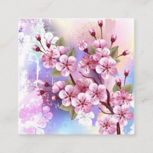 Rosa Sakura på målningsbakgrund Fyrkantigt Visitkort