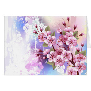 Rosa Sakura på målningsbakgrund Hälsningskort