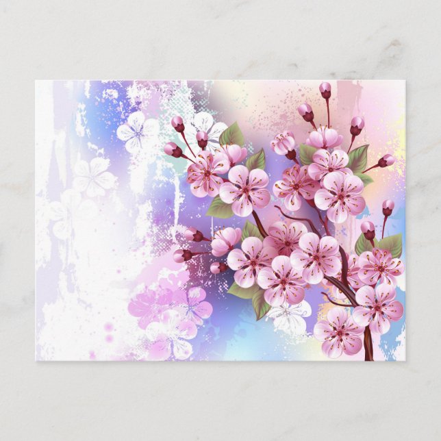 Rosa Sakura på målningsbakgrund Inbjudan Vykort (Framsida)