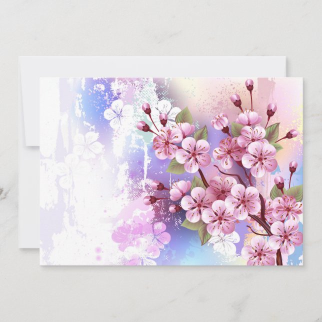 Rosa Sakura på målningsbakgrund Inbjudningar (Framsida)