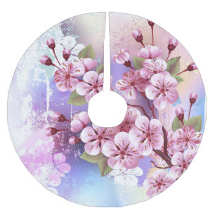 Rosa Sakura på målningsbakgrund Julgransmatta Borstad Polyester
