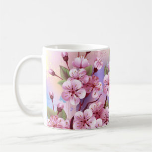 Rosa Sakura på målningsbakgrund Kaffemugg