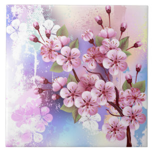 Rosa Sakura på målningsbakgrund Kakelplatta