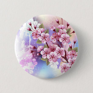 Rosa Sakura på målningsbakgrund Knapp