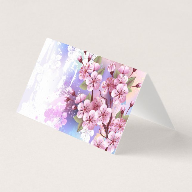 Rosa Sakura på målningsbakgrund Kort (Framsida)