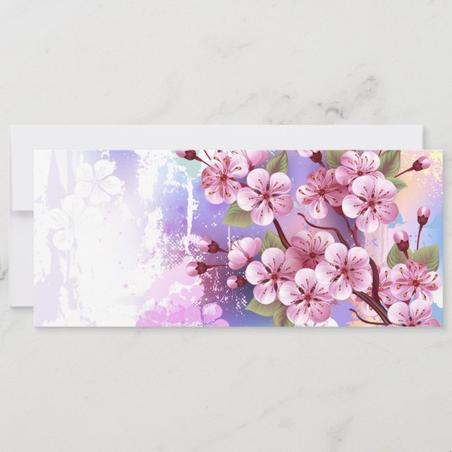 Rosa Sakura på målningsbakgrund Kort (Framsida)