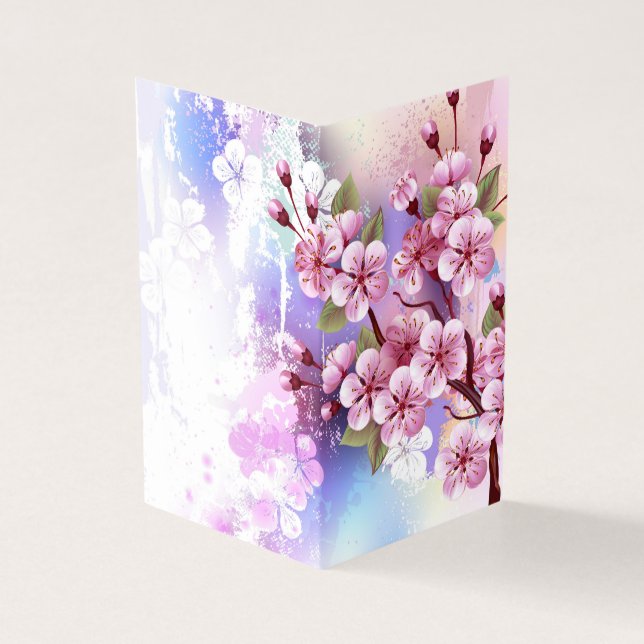 Rosa Sakura på målningsbakgrund Kort (Utsida)