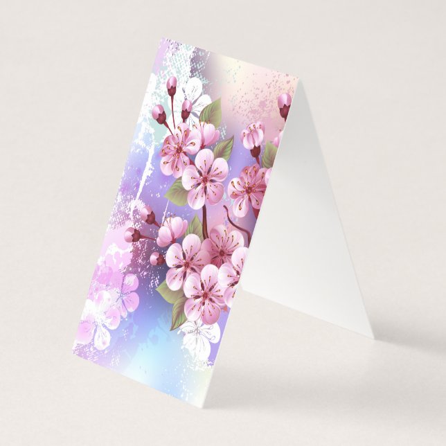 Rosa Sakura på målningsbakgrund Kort (Baksida)