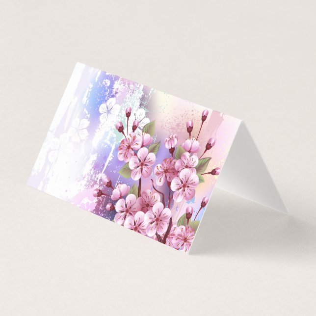 Rosa Sakura på målningsbakgrund Kort (Framsida)