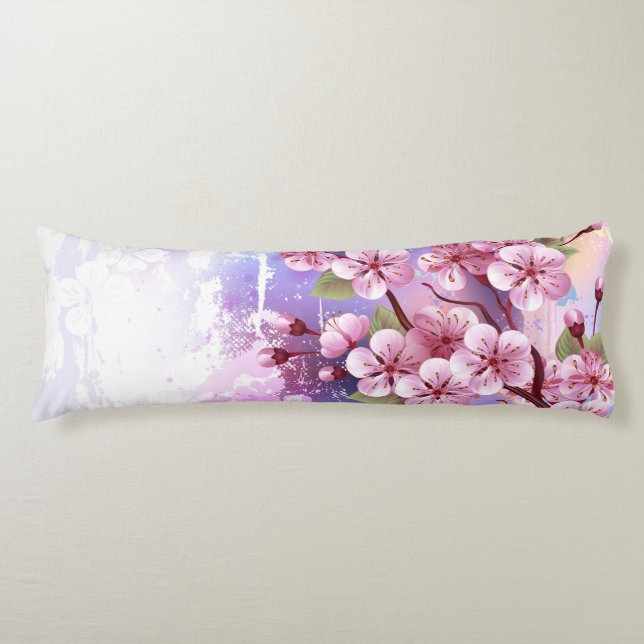 Rosa Sakura på målningsbakgrund Kroppskudde (Framsidan)