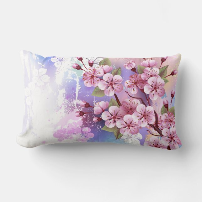 Rosa Sakura på målningsbakgrund Lumbarkudde (Framsida)