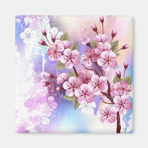 Rosa Sakura på målningsbakgrund Magnet