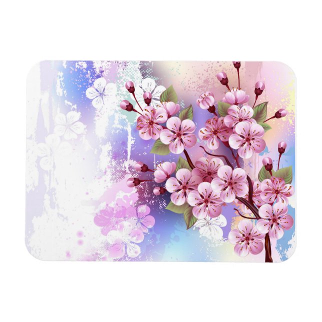 Rosa Sakura på målningsbakgrund Magnet (Horisontell)