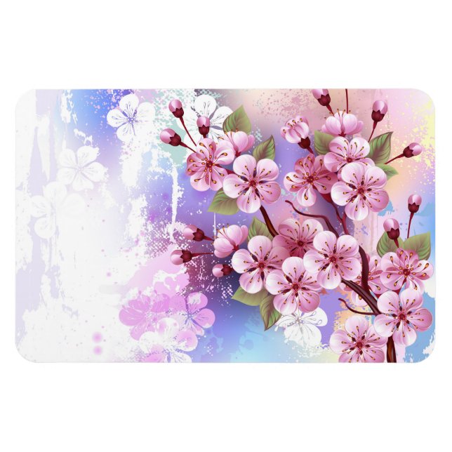 Rosa Sakura på målningsbakgrund Magnet (Horisontell)