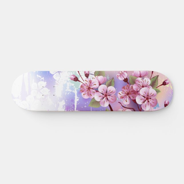Rosa Sakura på målningsbakgrund Mini Skateboard Bräda 18,5 Cm (Horz)