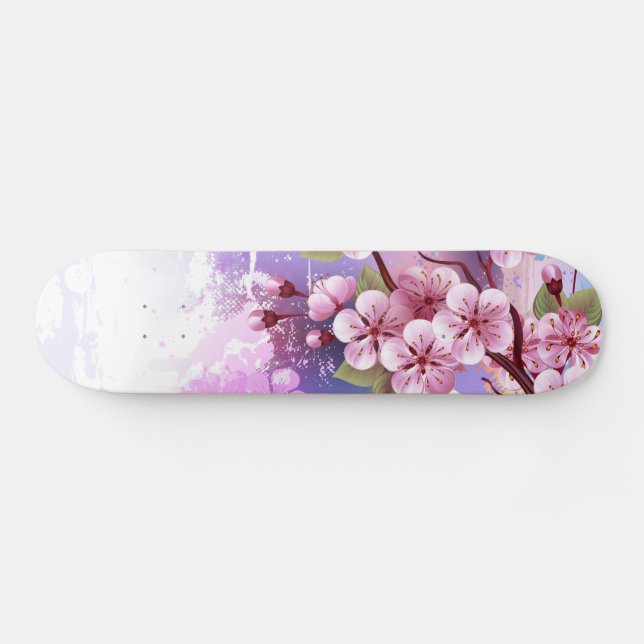 Rosa Sakura på målningsbakgrund Mini Skateboard Bräda 18,5 Cm (Horz)