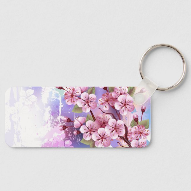 Rosa Sakura på målningsbakgrund Nyckelring (Framsida)