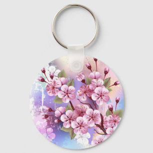 Rosa Sakura på målningsbakgrund Nyckelring