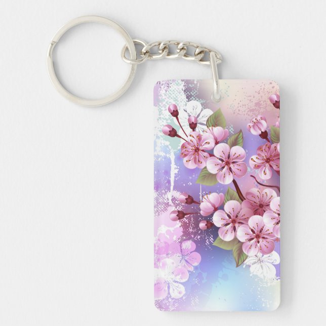 Rosa Sakura på målningsbakgrund Nyckelring (Framsidan)