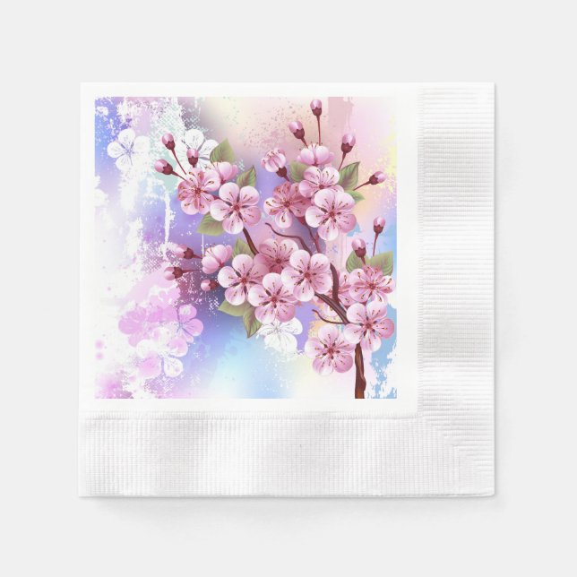 Rosa Sakura på målningsbakgrund Pappersservett (Framsidan)