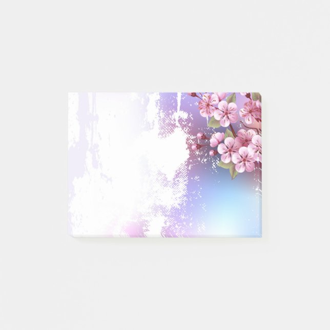 Rosa Sakura på målningsbakgrund Post-it Block (Framsida)