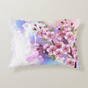 Rosa Sakura på målningsbakgrund Prydnadskudde