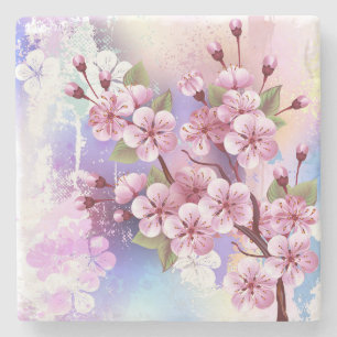 Rosa Sakura på målningsbakgrund Stenunderlägg