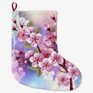 Rosa Sakura på målningsbakgrund Stor Julstrumpa