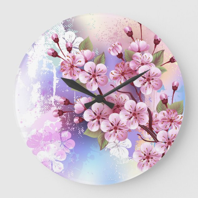 Rosa Sakura på målningsbakgrund Stor Klocka (Framsida)