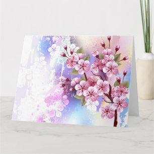 Rosa Sakura på målningsbakgrund Tack Kort