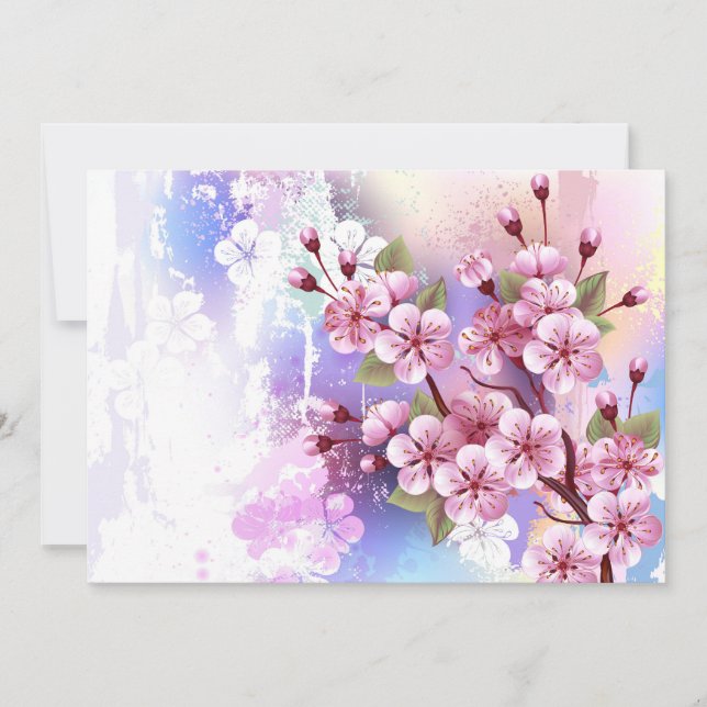 Rosa Sakura på målningsbakgrund Tack Kort (Framsida)