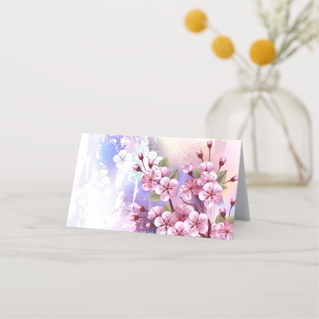Rosa Sakura på målningsbakgrund Tidsbeställning Kort (Framsida)