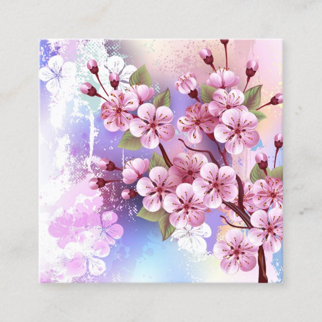 Rosa Sakura på målningsbakgrund Tidsbeställning Kort (Framsida)