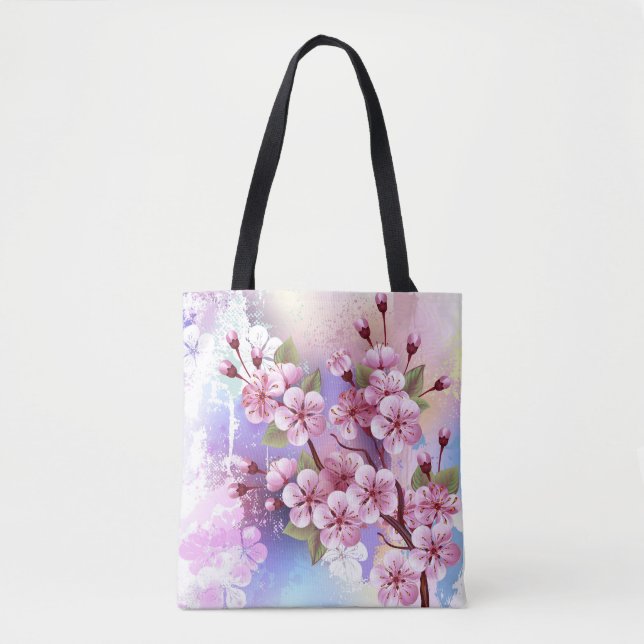 Rosa Sakura på målningsbakgrund Tygkasse (Framsida)