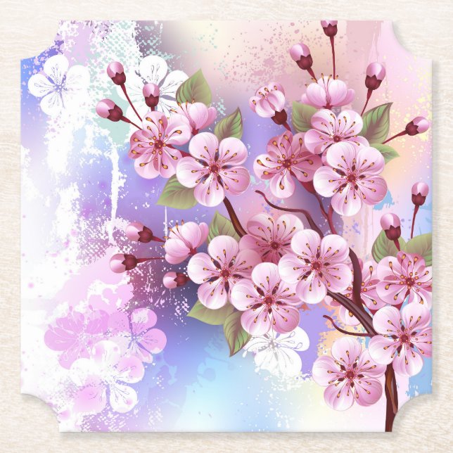 Rosa Sakura på målningsbakgrund Underlägg Papper (Framsida)
